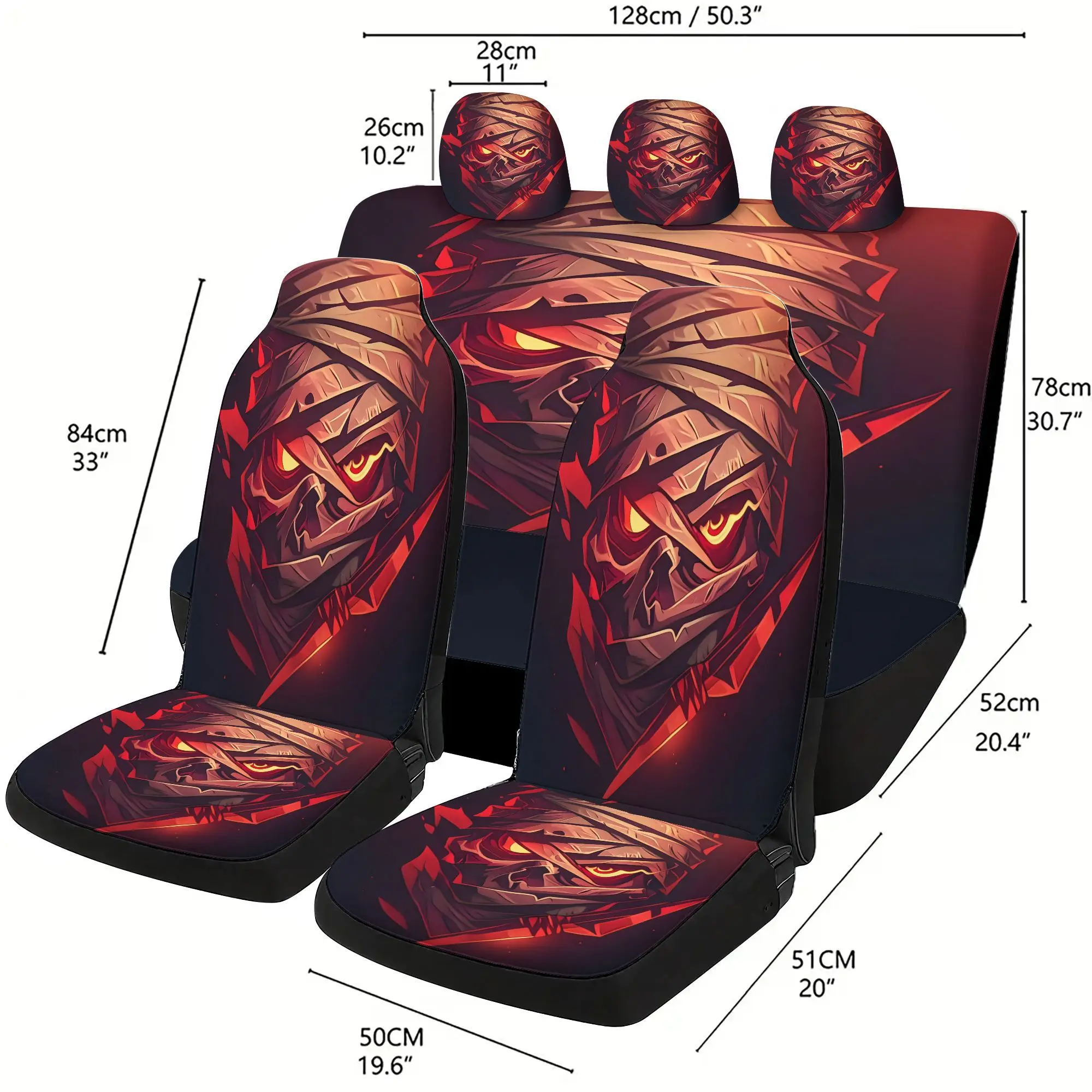 Masked Skull Five Seater Car Seat Cover Complete Set Of Accessories, Two Front Seats, Three Hats, One Seat Cushion And Backrest,