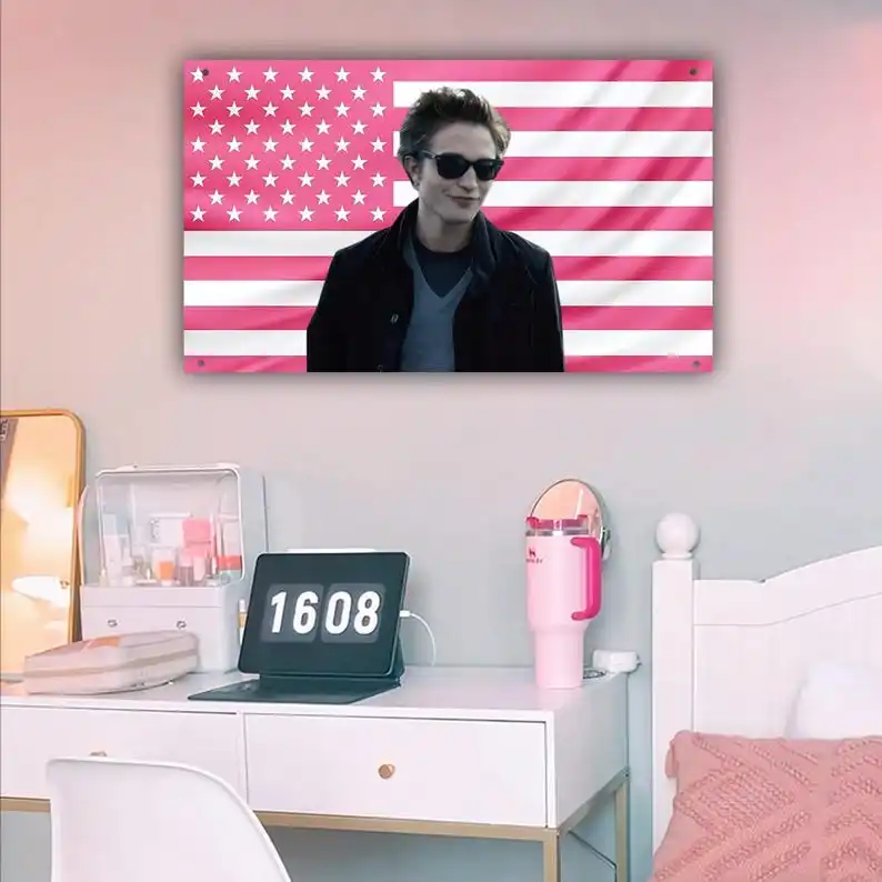Edward Cullen Pink American Flag Robert Pattinson Twilight Wall Tapestry Movie Room Decor Advertising Garage Decoration Flaga