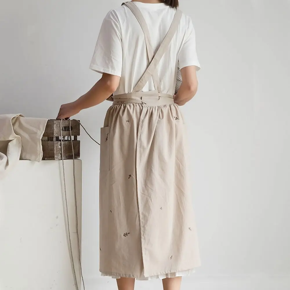 

Модный хлопковый кухонный фартук с вышивкой, элегантный домашний рабочий фартук, мягкий пятностойкий фартук для чистки кухни