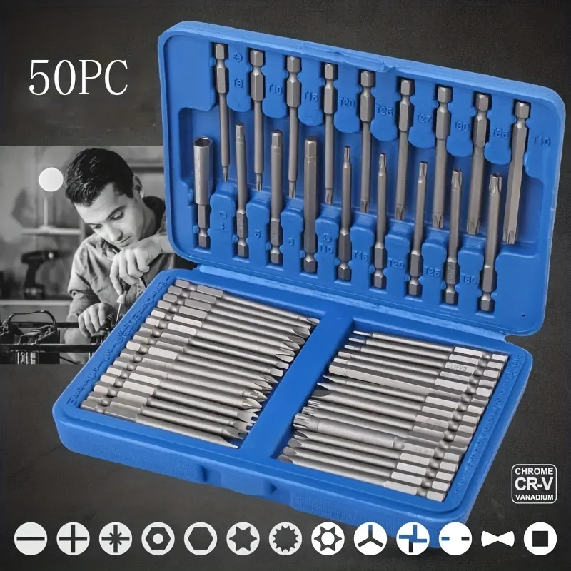 

50pcs 75mm Extra Long Magnetic Screwdriver Bit Set | 1/4" Hex Shank for Deep Reach Repair
