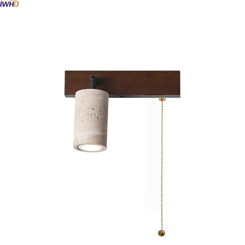 

IWHD Wood Yellow Travertine LED Wall Lamp Bedroom Up Down Rotate Wall Art Interior Bathroom Mirror Light Fixture Applique Murale