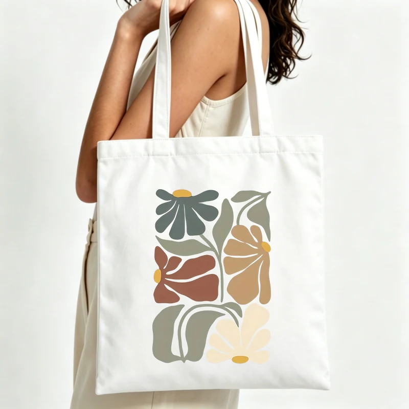 Women's floral pattern canvas tote bag with boho design, ideal for daily shopping and casual outings