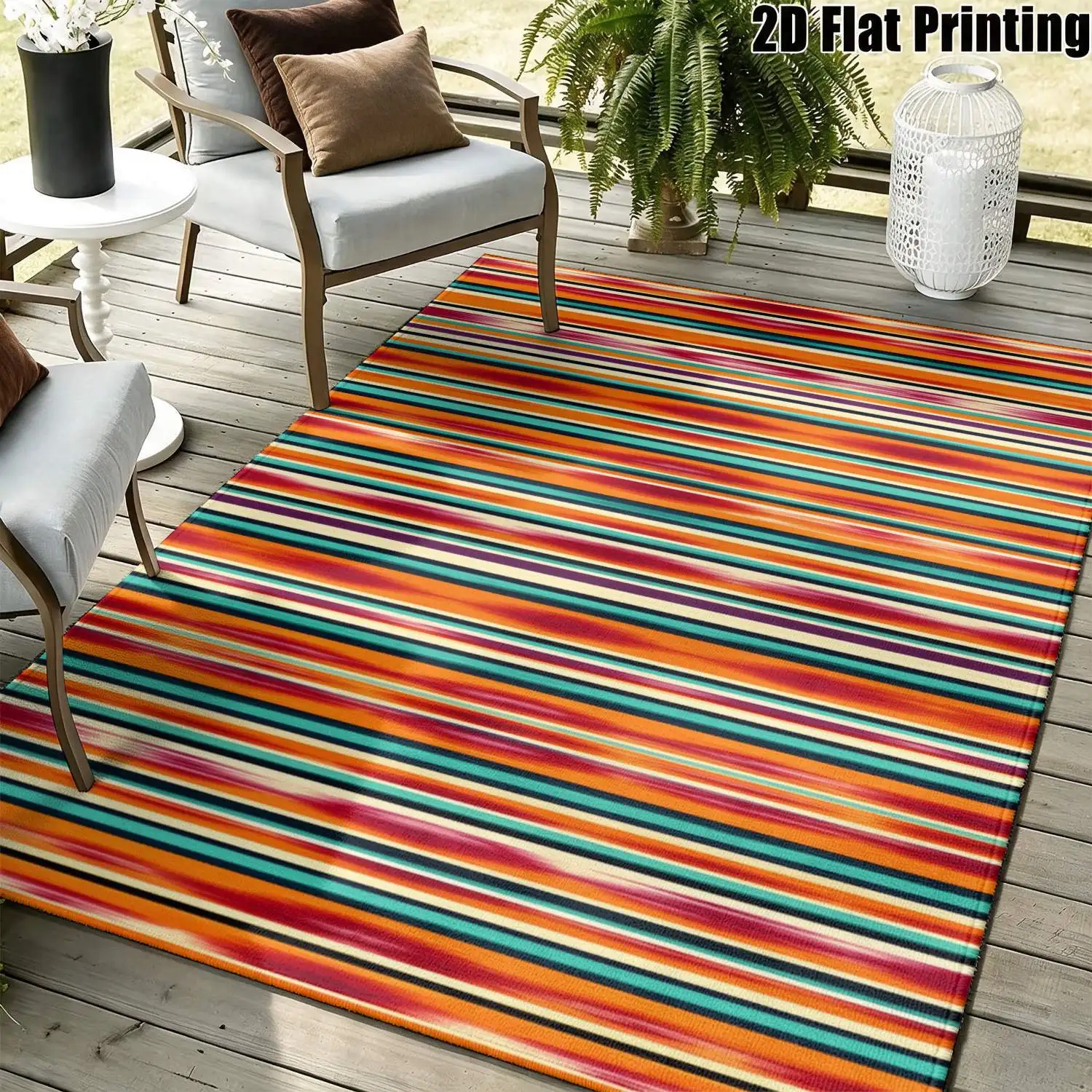 1Pc 2D Printed Carpet: Red Yellow Blue Geometric Stripes, Nordic/Instagram/Modern/European/Vintage Style, Multi-Size Machine Washable Home Decor Mat for Entrance, Dining, Bedroom, Living Room