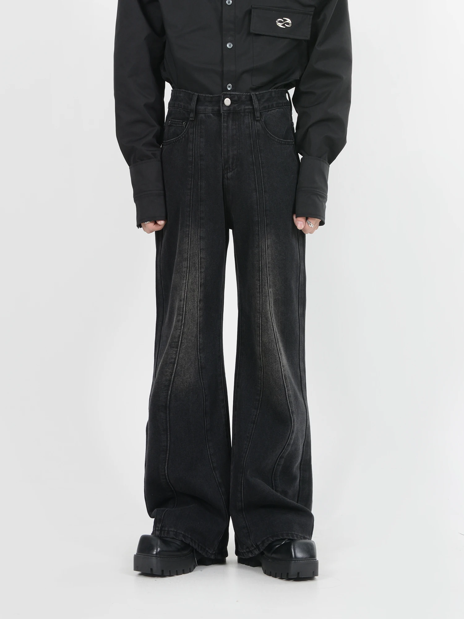 Avant-Garde Style Pants Deconstructed Micro Flared Jeans men's Loose Straight Leg Draping Floor Length Pants