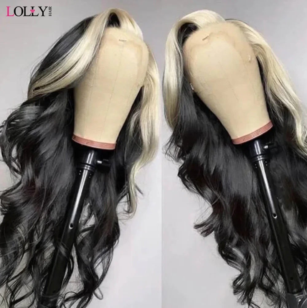 1B/613 Skunk Stripe Human Hair Wig 32 Inch Body Wave Lace Front Wig 13x4 Ombre Colored Lace Front Human Hair Wigs For Women