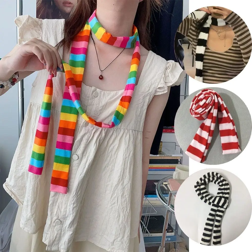 Multi-color Thin Stripe Scarf Knitted Slim Narrow Ribbon Scarves All-match Decorative Waistband Unisex Street Casual Neckerchief