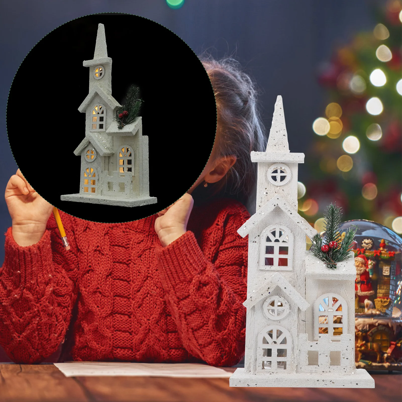 

Luminous Castle Ornaments Christmas Church Bethany Lowe House Desktop Decor Party Xmas Adorn Home Ceramics