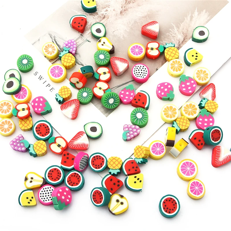 

30Pcs/Lot Fun Shape Clay Cute Beads Fruit Beads Soft Pottery Beads Spacer Beads For Bracelet Necklace Jewelry Making