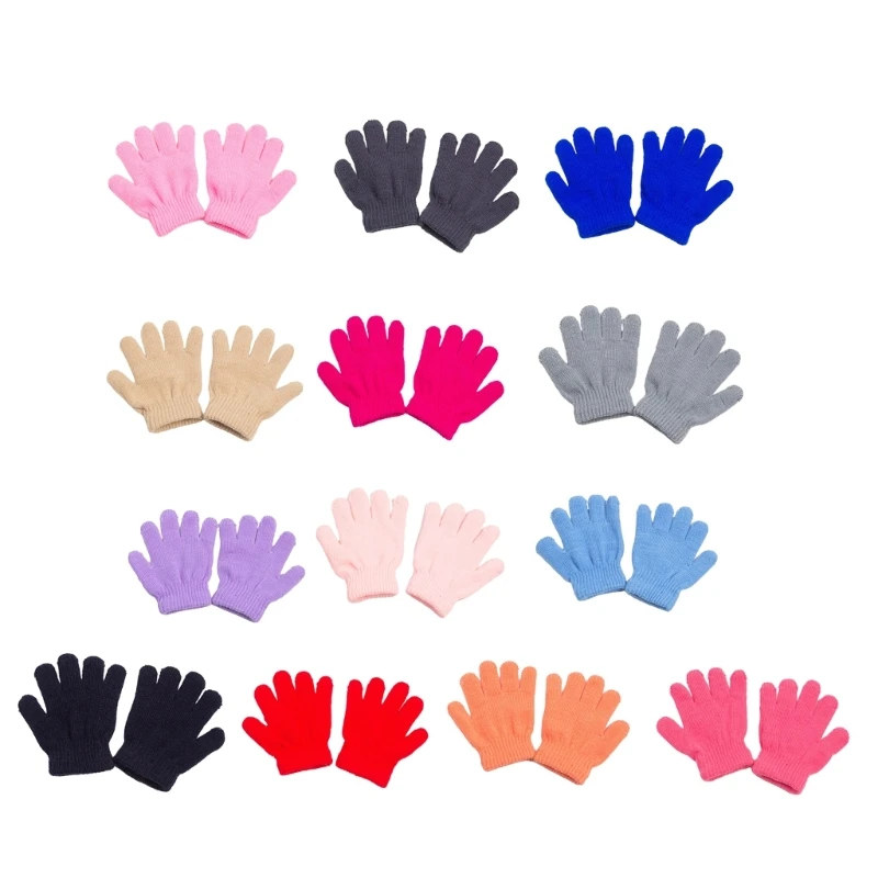 Stretchable Knitted Gloves Bright Cheerful Knitted Kids Gloves for Boys & Girls D5QA