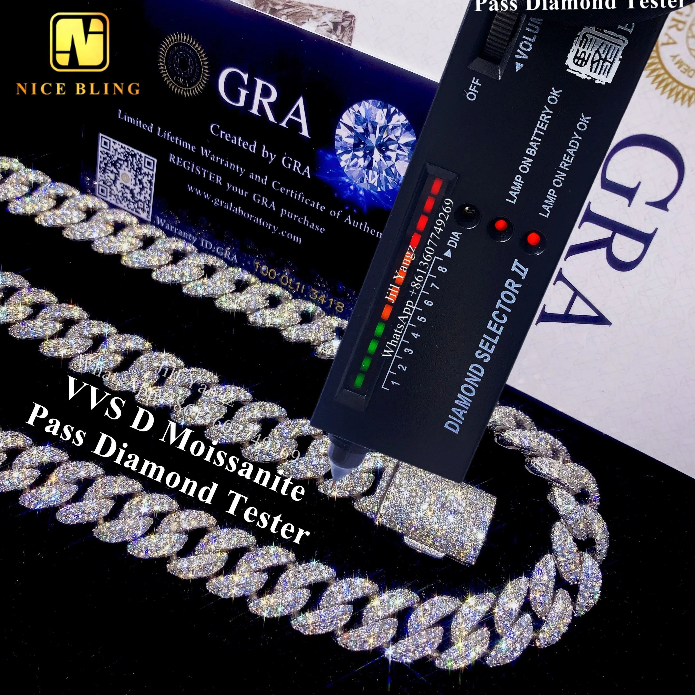 12mm Stocks Ready Moissanite Cuban Bracelet Soldier Chain 18k Gold Plated Necklace Silver Cuban Link Chain Monaco Chain..