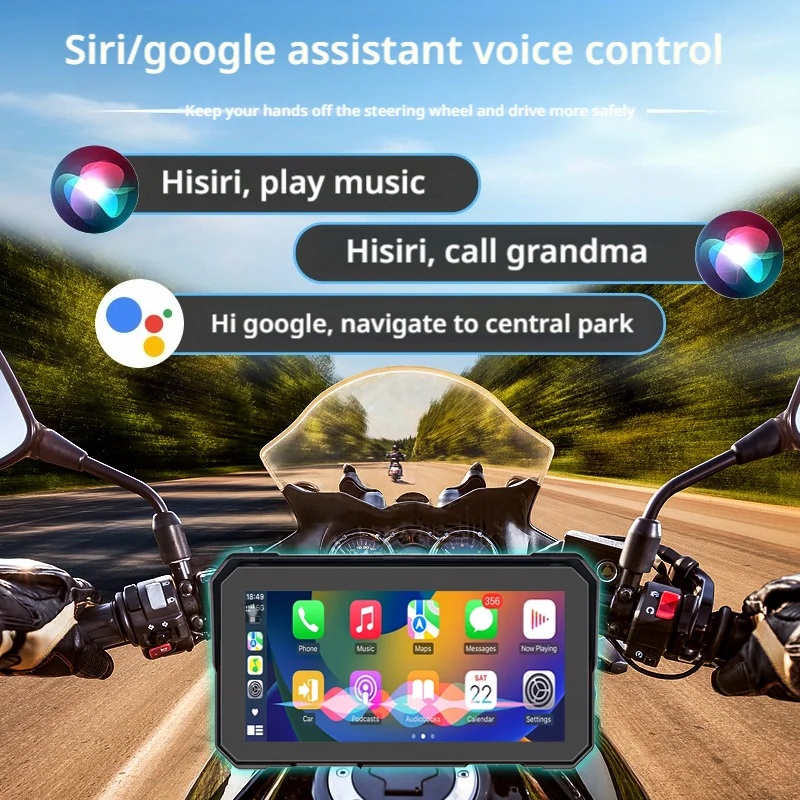 Display intelligente da 6 pollici per moto – CarPlay wireless e Android Auto |   Impermeabile IP67 | Supporta Siri |    Assistente Google.