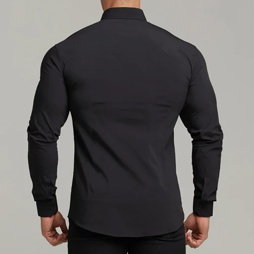 Imagen 2 del producto Camisa informal de manga larga para hombre, camisa de vestir de negocios Social superfino, camiseta interior sólida, ropa deportiva para Fitness, moda de otoño