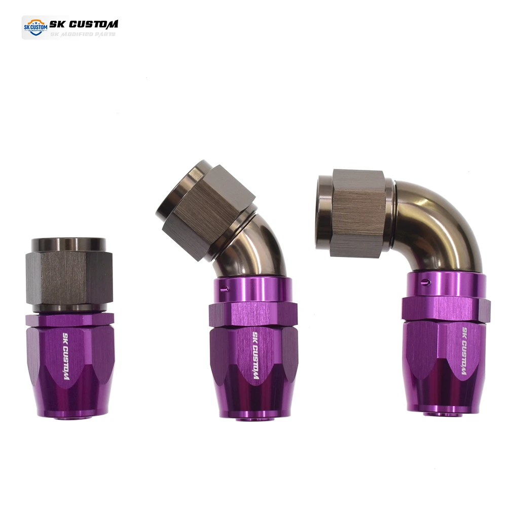 AN8 One Piece Hose End Forged Aluminum Alloy Swivel Fuel Fitting Adapter Str0° 45° 90° 120° 150° 180° Interface Purple SK CUSTOM