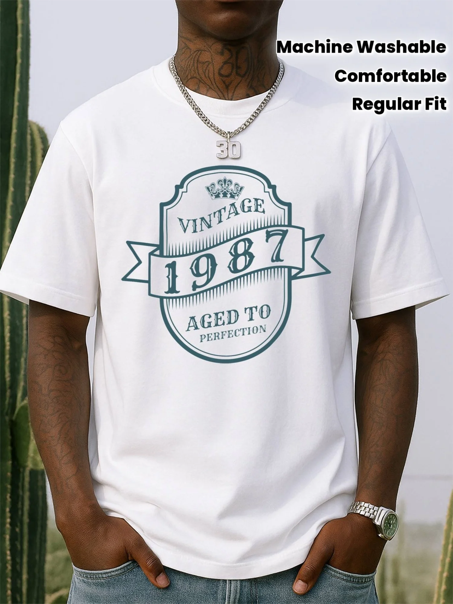 Men's 1987 Retro T-Shirt - Comfortable Color-Limited Edition Short-Sleeve Crew Neck Casual Shirt, Featuring a Vintage 1987 Print, Machine Washable, Suitable for All Seasons, Ideal for Outdoor and Weekend Wear, Classic Regular Fit T-Shirt