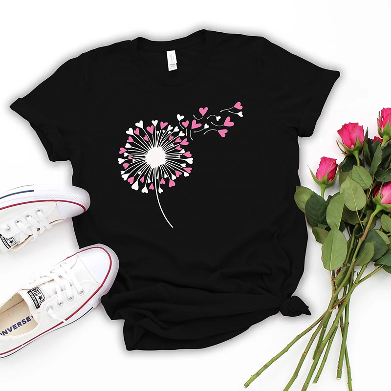 Happy Valentine's Day Dandelion Heart Graphic T Shirts Women Dandelion Wildflower Premium T-shirt Valentine Love Classic Tops