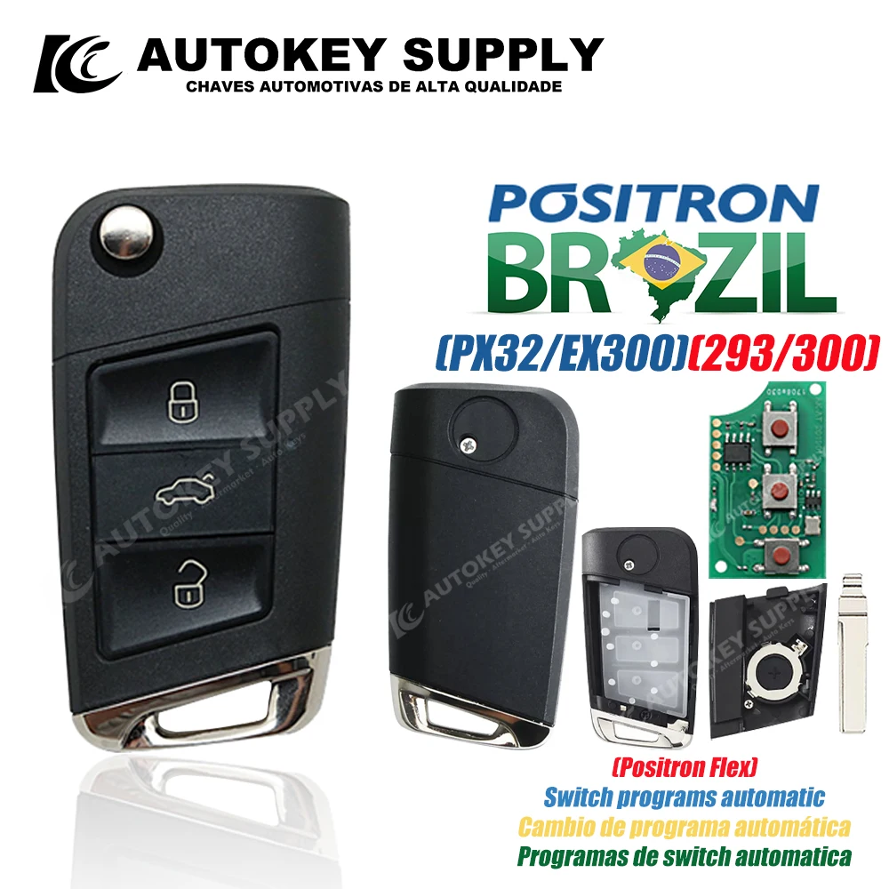 AutokeySupply  PX32 293 EX300 330 360 Program Switching / Car Key Shell /Complete Apply Control /For Brazil Positron Flex