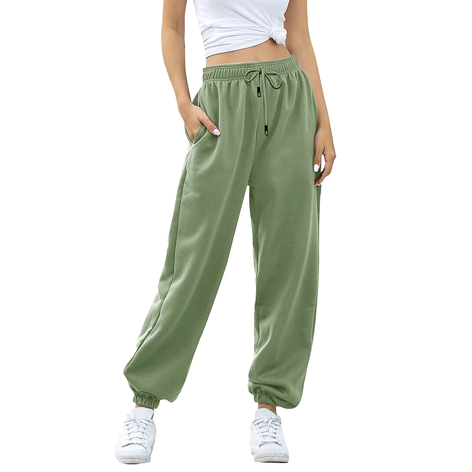 Women’s Wide Leg Pants Fleece Lined Sweatpants Travel Basic Bottom Workout High Waisted All-Match Fitness Joggers Straight Pant