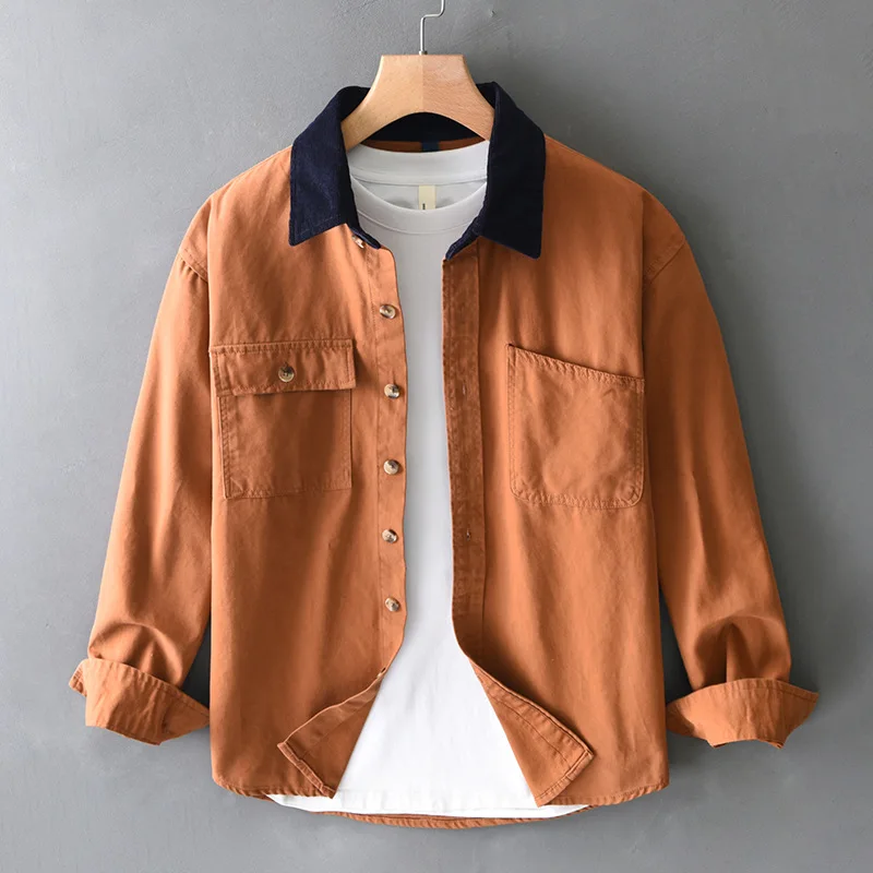Casual 100% Cotton  Long Sleeve Summer Shirt for Men Spring Summer New Simple Solid Color Classic Daily Loose Mens Shirts
