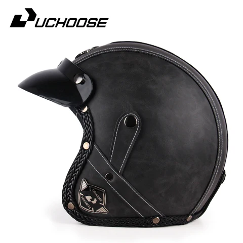 Мотошлем UCHOOSE Open Face в ретро-стиле, винтажный, из искусственной кожи, для мотокросса, скутера, мотоцикла, с очками