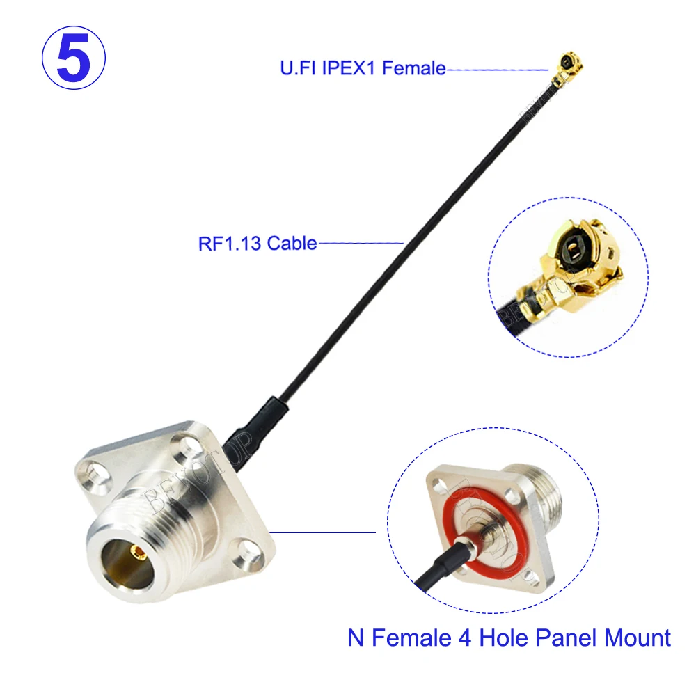 1Pcs RF1.13 N Female Panel 4 Holes to U.fl  1 Female RF RF113 Pigtail Coaxial Mini PCI WIFI WLAN Antenna Extension Cable