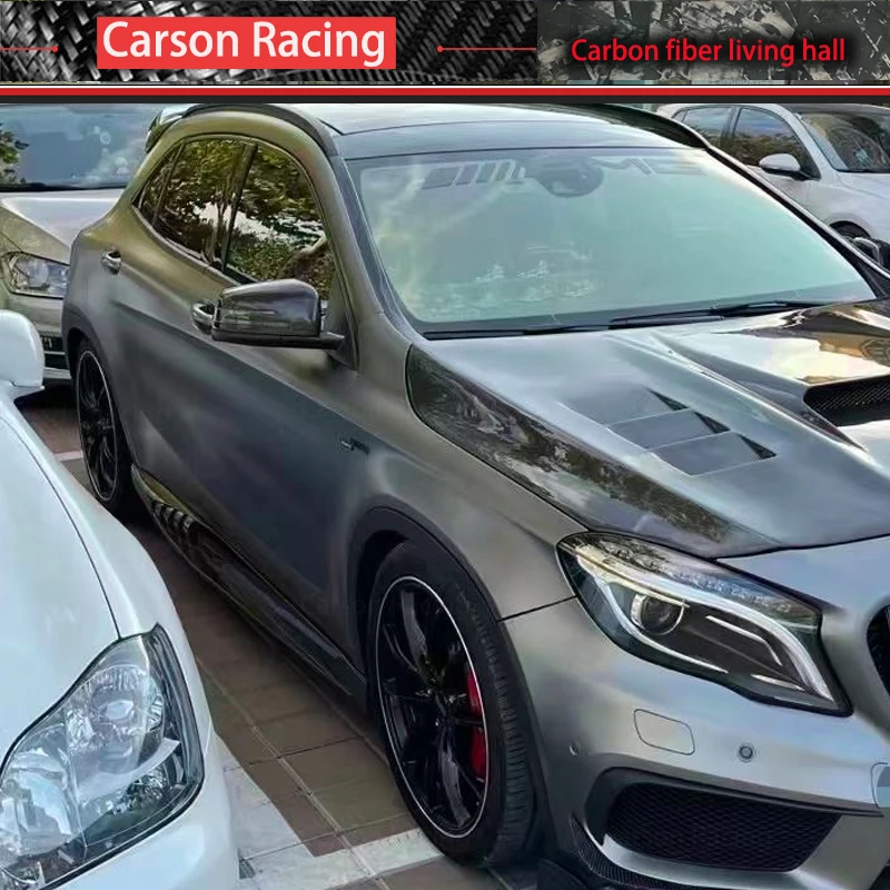 メルセデスベンツGLA45 X156用リアルカーボンファイバーサイドスカート、バンパーアクセサリーエクステンション、車体キットX156フォージサイドスカート