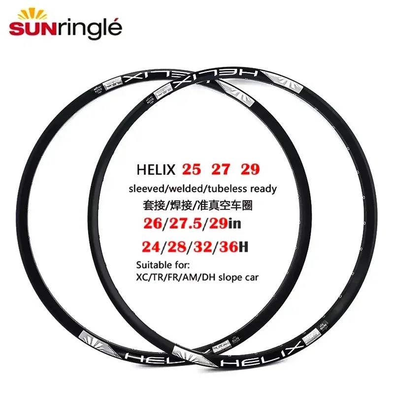 Sunringle HELIX Bicycle rim Aluminum alloy Mountain/road bike TR25 TR27 TR29 vacuum wheel rim 28H 32H wheel rim 29/27.5/26 inch