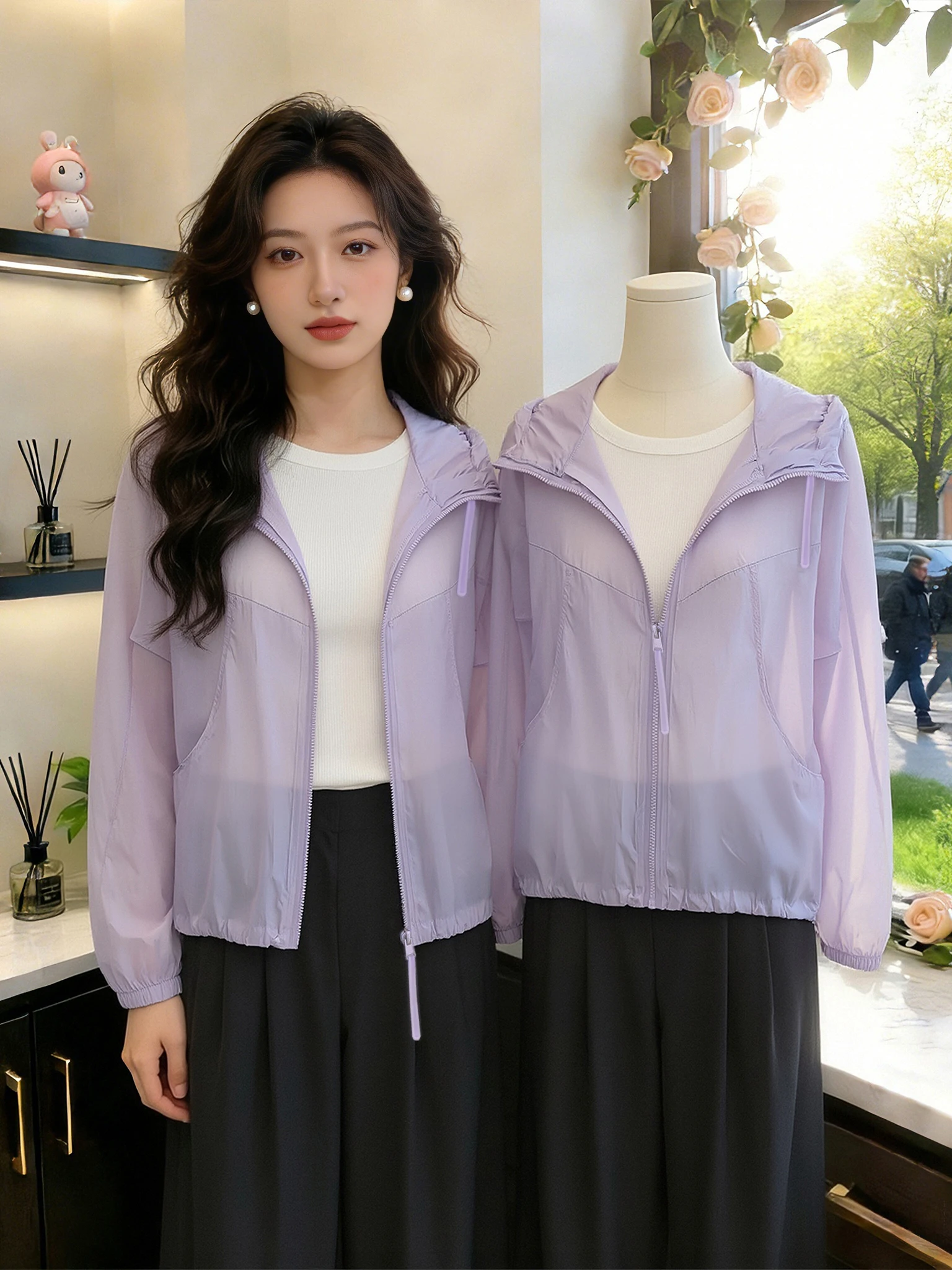 

Summer New Women's Long Sleeve Casual Loose Short Jacket Unique Beautiful Top Sun Protection Clothes Commute Style Drawstring