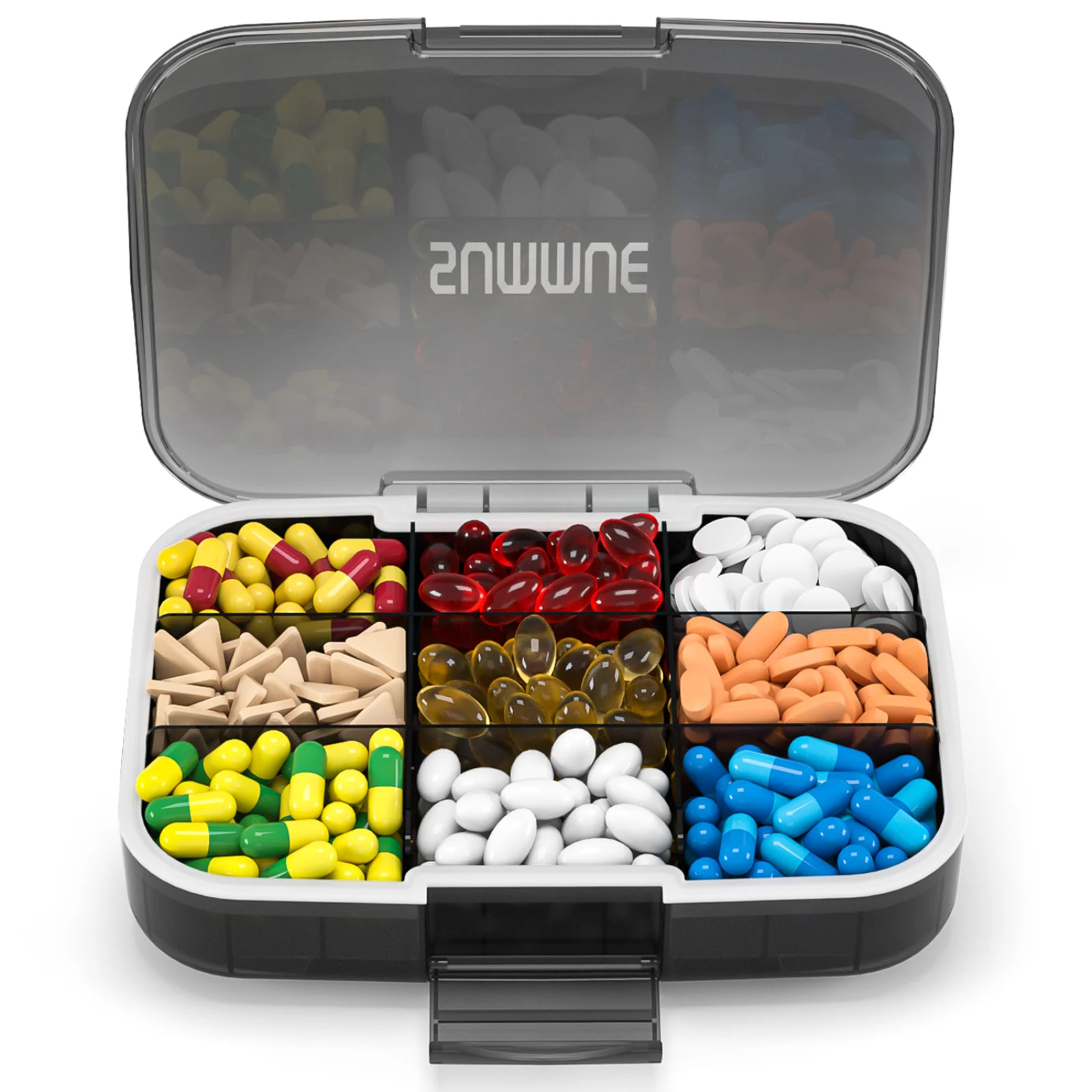 SUMMUE Large Pill Organizer, 9 Compartments Portable Travel Pill Box Case Moisture Proof, XL Pill Container Holder