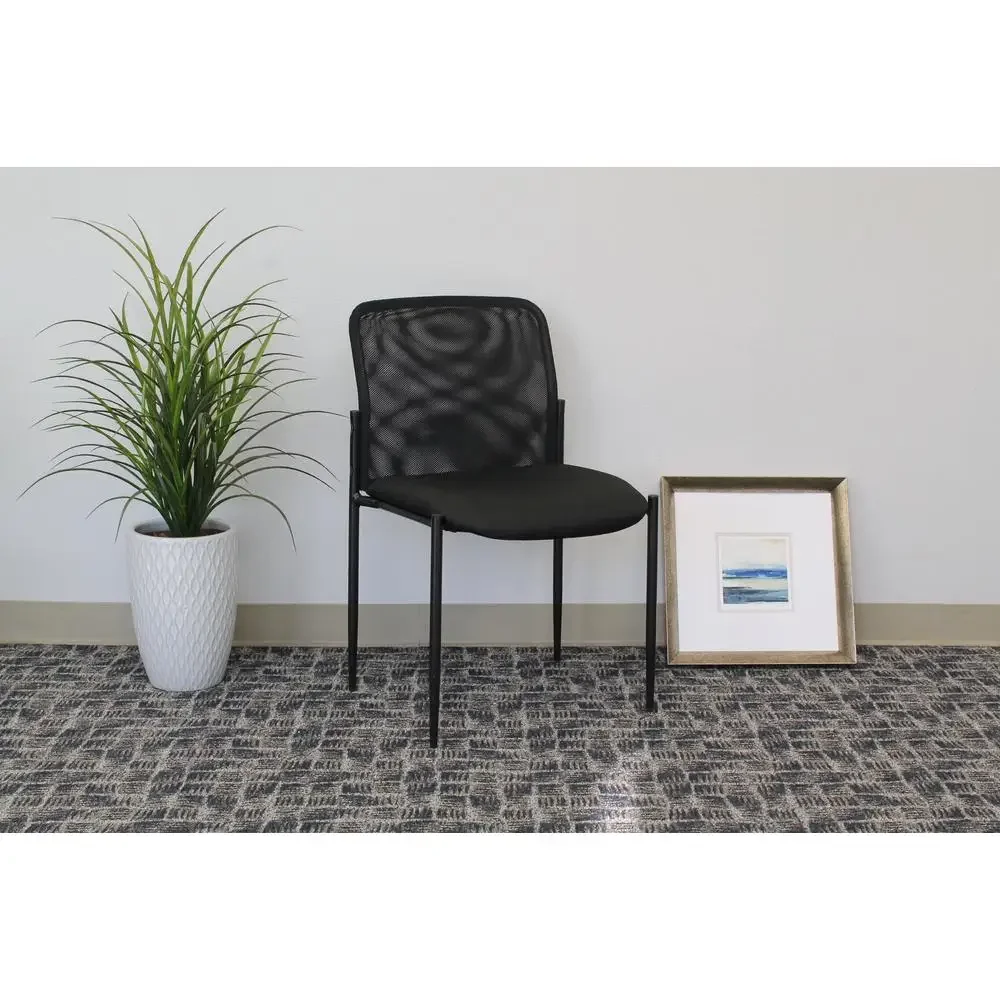 Black Mesh Reception Chair Stackable Armless Breathable 275lbs Weight Limit