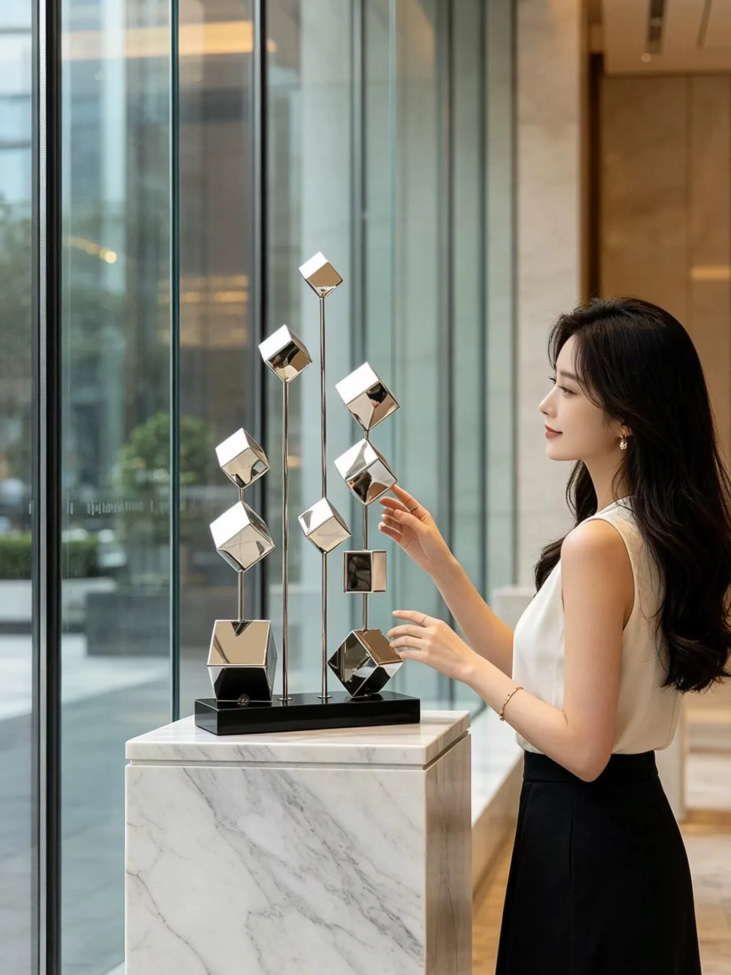 Modern art sculpture stainless steel sculpture model room living room entrance niche slender ornaments decorative items