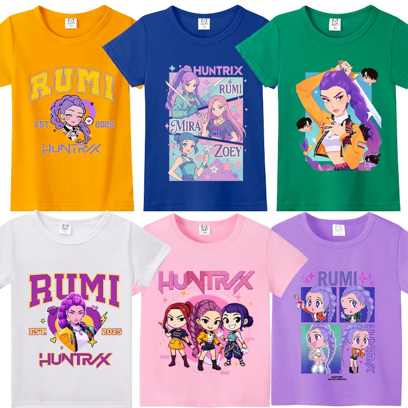 

KPop Demon Hunters Casuals Pullover Shirt Baby Summer O-neck T-Shirt Cotton Short-Sleeves Anime Comfy Infant Tee Figure Clothing