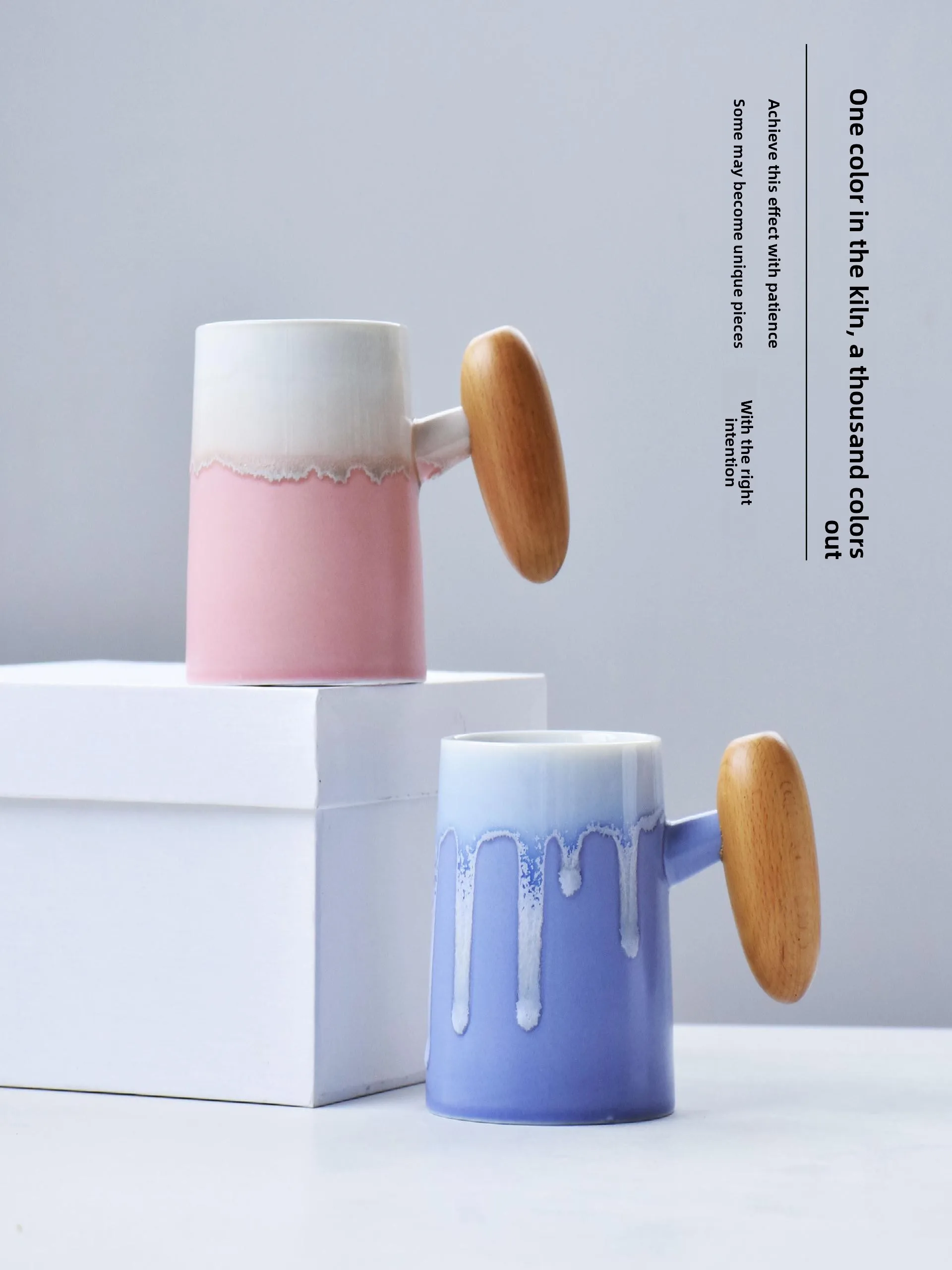 

l Glaze Cerc Mug Heat Resistant Wooden Handle Milk Cup Simple Breakfast Water Cup Eco Friendly Glazed Porcelain Cup
