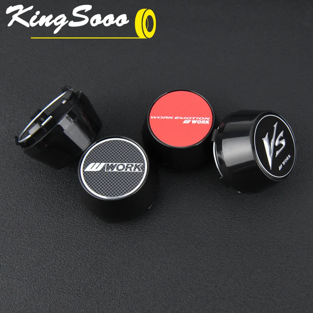 4PCS Universal Wheel Center Cap Clip 56mm WORK MEISTER EQUIP VS Emblem Sticker Sport Wheel Cover Hub Cap Black & Silver