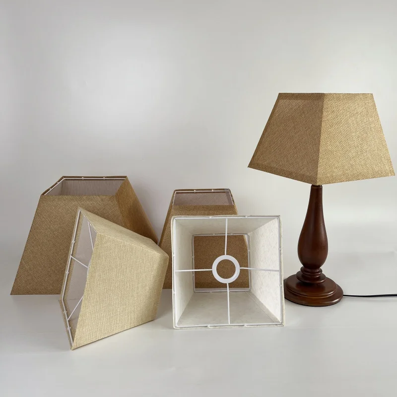 KD Square cut corner lampshade Burlap Small large table lamp shade floor lamp Beige linen Lamp shades Natural Linen Hand Crafted