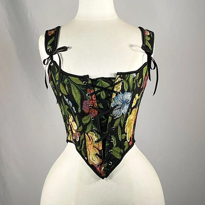 

Женский корсет с эффектом пуш-ап, с тонкой талией, на шнуровке спереди, с цветочным принтом, жилет-бюстье, винтажные лифы, узкие топы-трубы