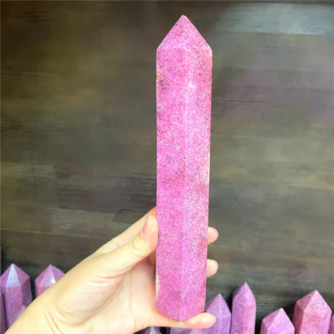 15CM Big Size Tower New Product Stones Natural Rhodonite Quartz Crystals Point Women Healing Minerals Room Pink Decor Aesthetic