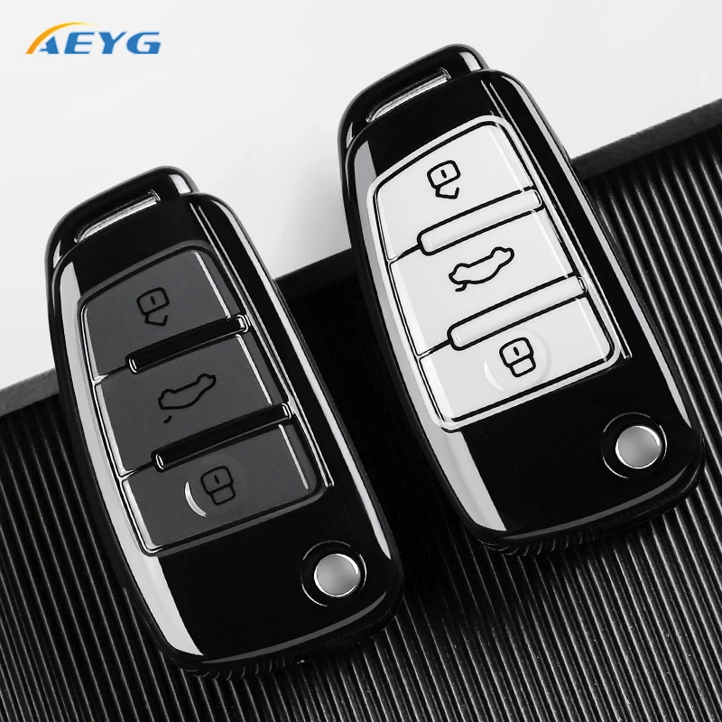 TPU Car Flip Key Case Cover Shell Fob For Audi A3 8L 8P A4 B6 B7 B8 A6 C5 C6 4F RS3 Q3 Q7 TT 8L 8V S3 Protector Holder Keyless view 5