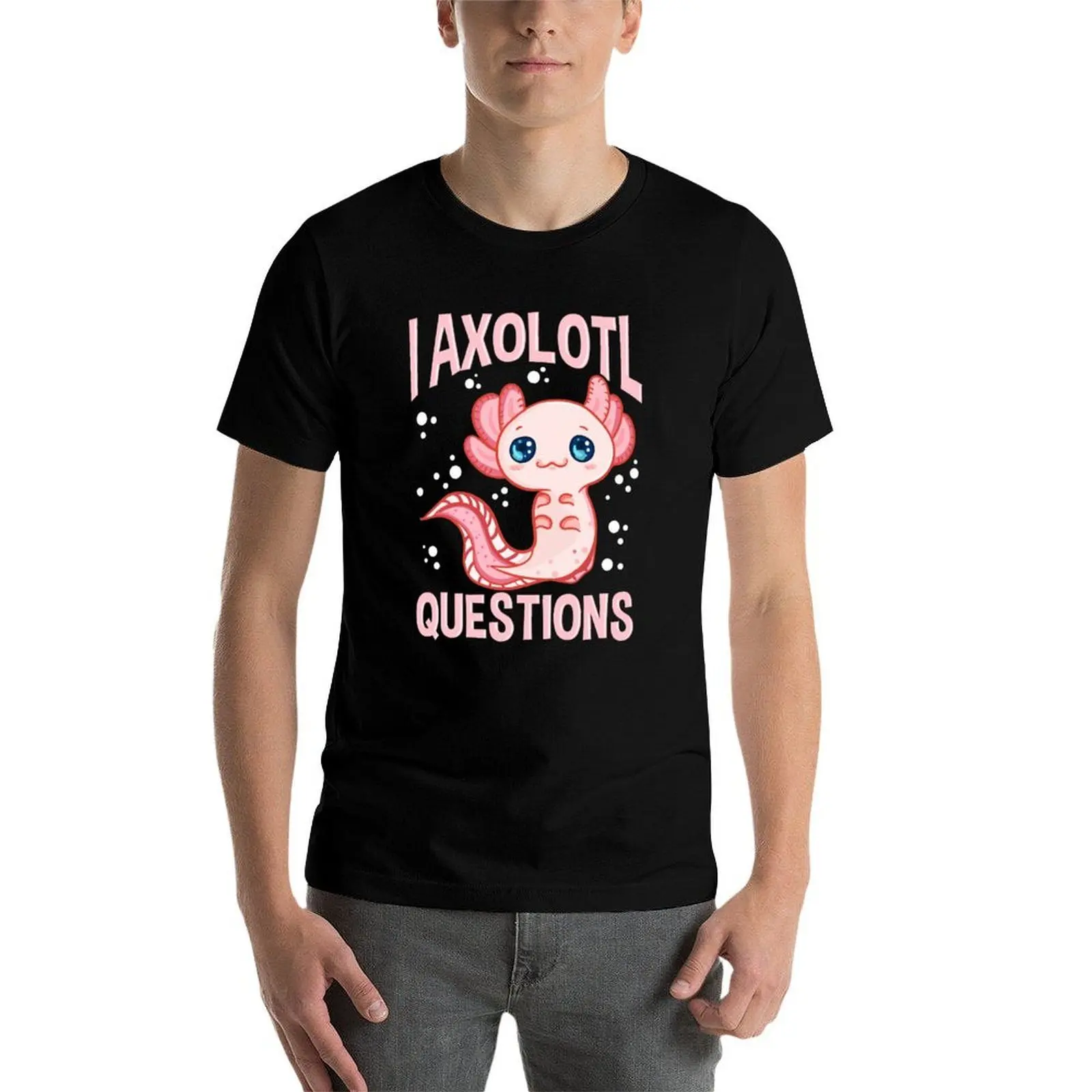 Para camisas masculinas axolotl gráfico camiseta pacote perguntas engraçadas eu & t peixe t para trocadilho camisas de algodão homem bonito andando