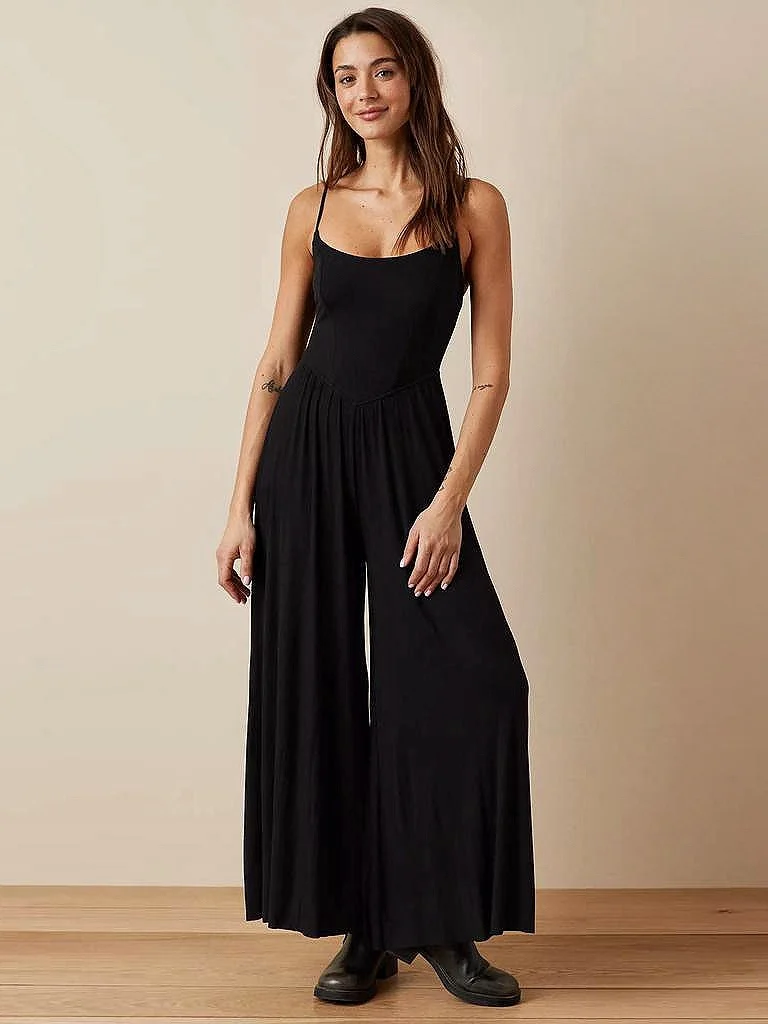

Sexy Soft Fishbone Drapey Wide Leg Suit Four Colors Available High Waist Long Pant Modal Fabric Women's Romper