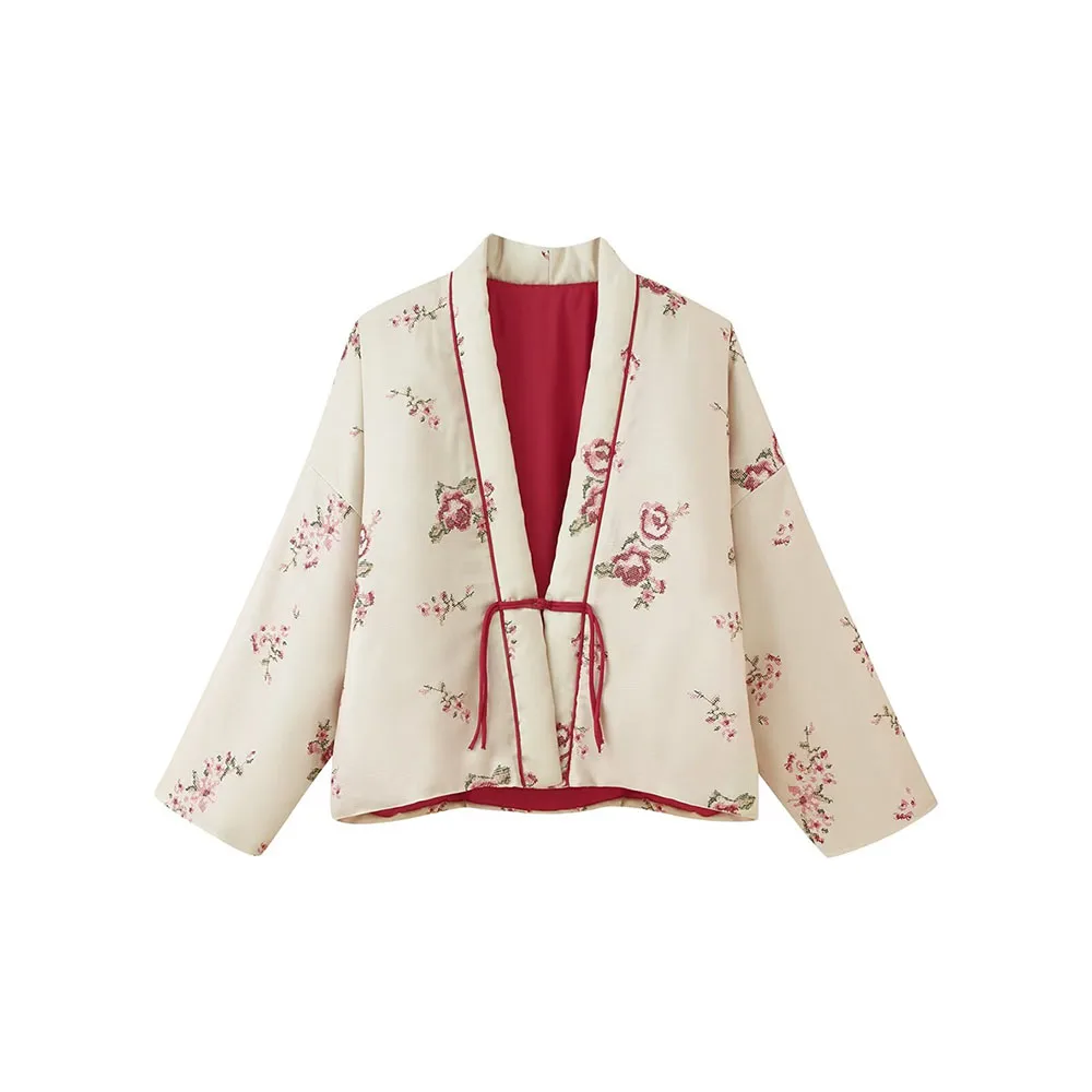 

Новая осенне-зимняя женская модная простая и универсальная хлопковая куртка в кимоно с принтом