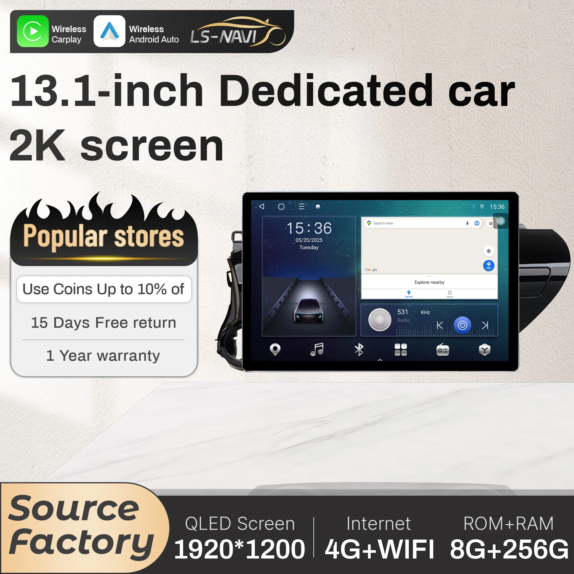 

13.1 inch For Toyota Hilux Revo Pick Up AN12 Fortuner 2015-2021 Car Radio Wireless Carplay GPS Multimedia QLED Screen Stereo
