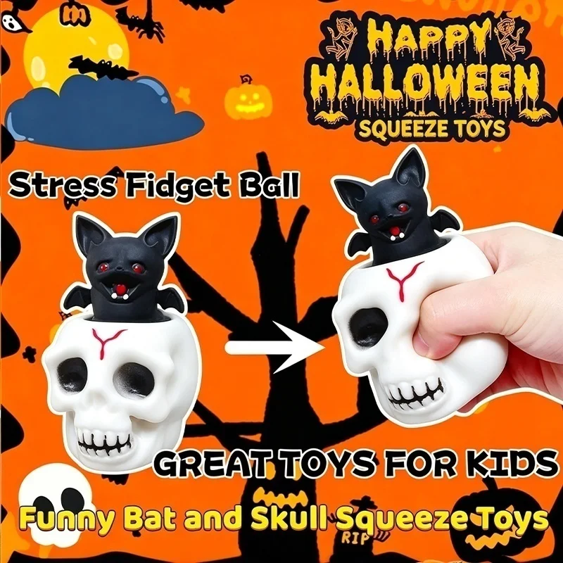 Halloween Theme Pumpkin Skull Shape Fidget Squishy Toy Squeeze Press Pop Out Ghost Bat Design Slow Rebound Decompression Toy