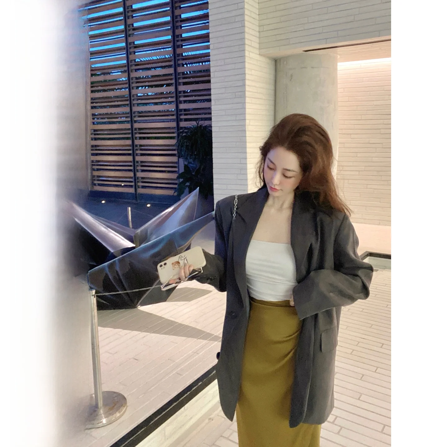 

CCZEE Casual Copper Ammonia Silk Women's Suit Jaet Loose Slimming Spring 2023 Faion Outerwear Single Button Long Sve