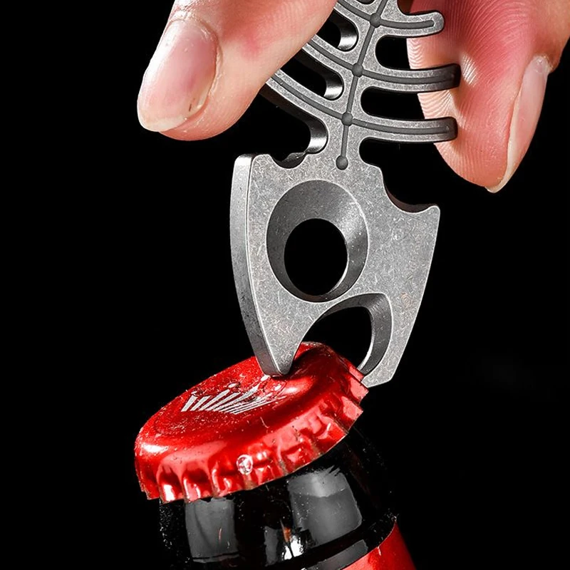 Outdoor Multifunctional EDC Stainless Steel Fish Bone Bottle Opener Keychain Pendant for Men Creative Small Gift