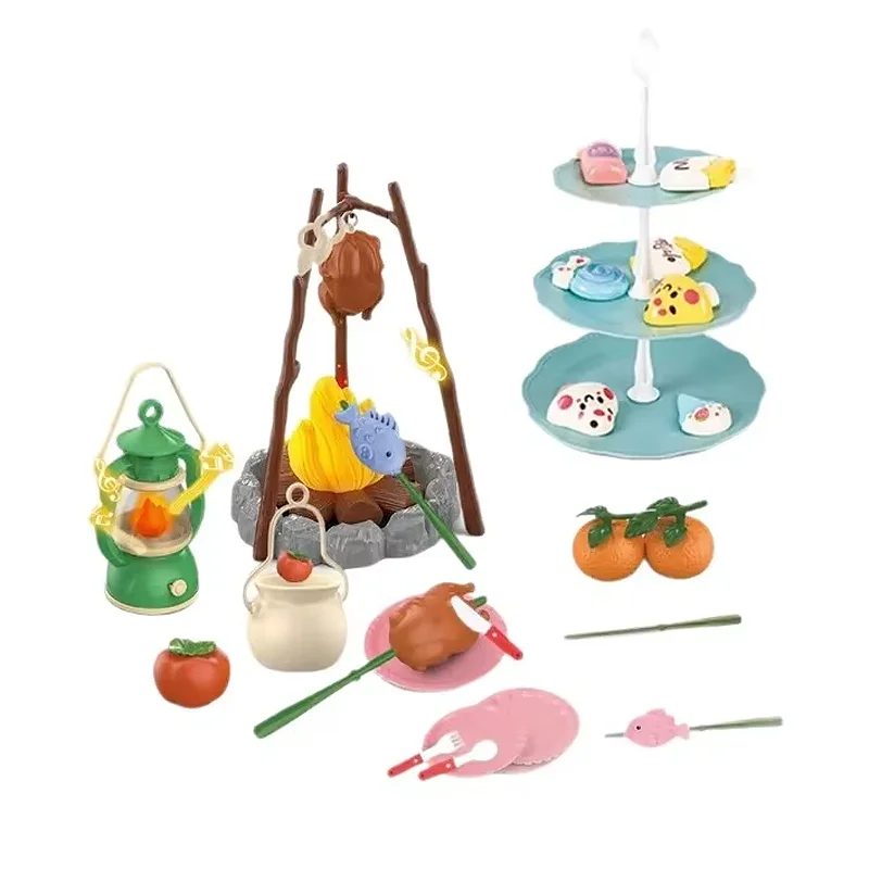 Conjunto de acampamento de fogueira ao ar livre das crianças interação pai-filho com luz e música diversão ao ar livre aventura ferramenta brinquedo conjunto
