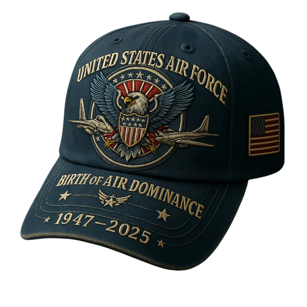 Men's USA 250th Anniversary Cap - U.S. Air Force Insignia & Elite Design with Eagle, Dog Tags & M4 Rifle Motif