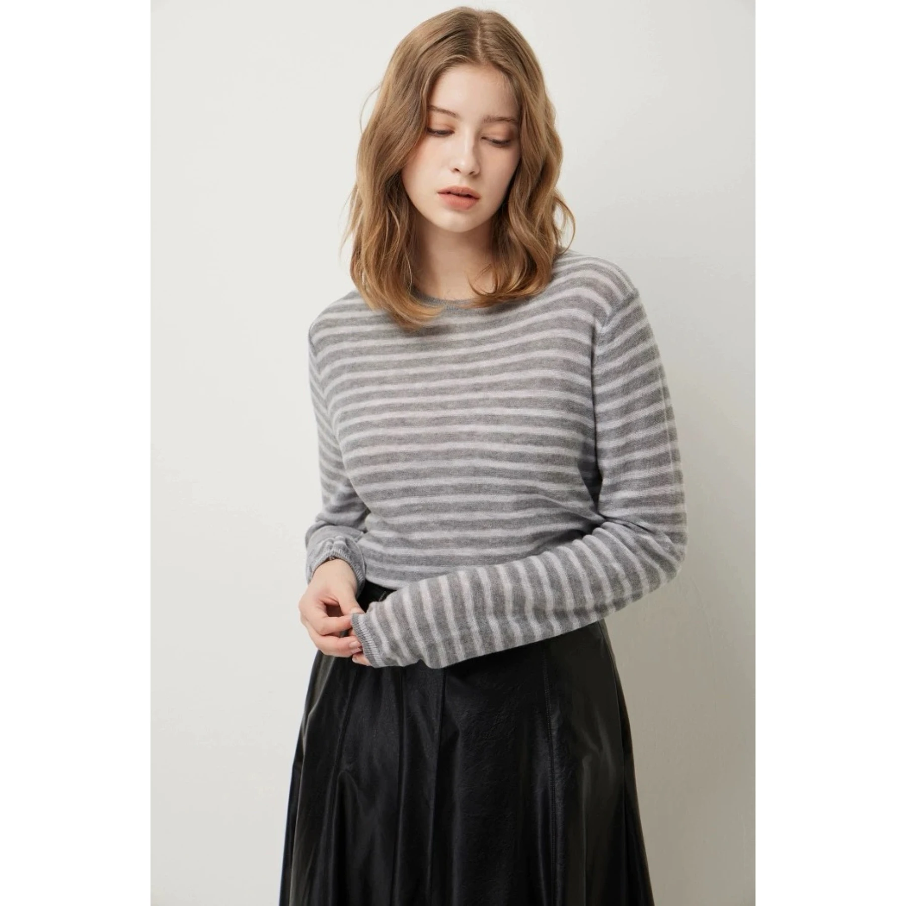 Limone Cheese Autunno Inverno Base in lana lavorata a maglia irt Casual rotondo Ne a righe da donna Slim Fit Lungo Sve Pendolarismo Sle