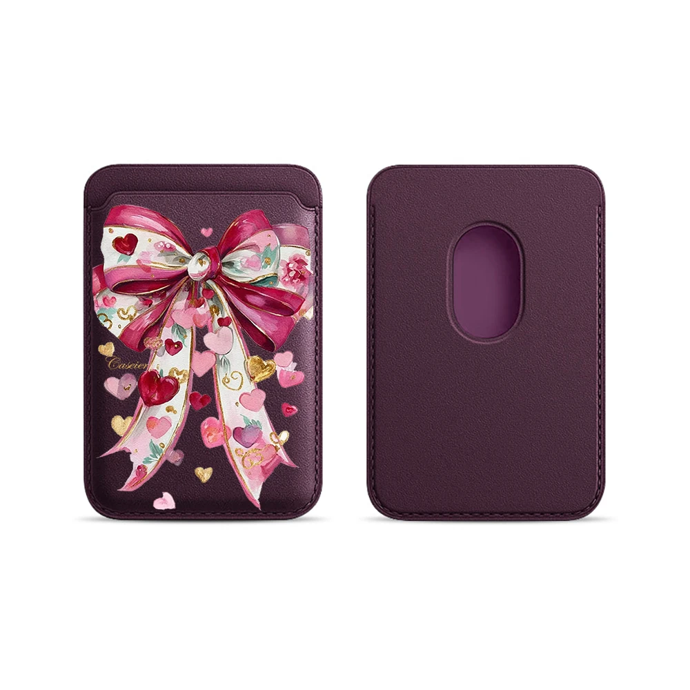 Coquet Rosa Schleife Leder-Kartenetui Handyhülle Kartenhalter Geeignet für alle iPhone-Hüllen Magsafe Magnetische Karten-Handy-Rückentasche – Detail 12