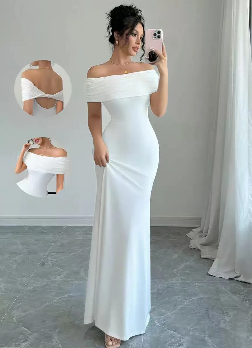 Damenkleid mit einer Schulter, ärmellos, schlankmachendem Bleistiftrock, modisches, sexy, edles Design. – Detail 5