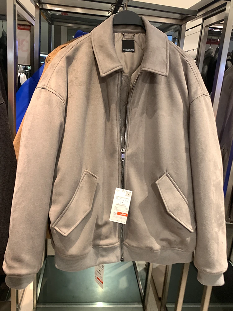 

Thiened Velvet Winter Jaet for Men Inner Cotton Coat Youth Faion Stand Fit Long Sve Zipper Closure Jaet